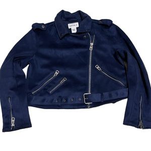 Blue Faux Suede Moto Jacket Size Large